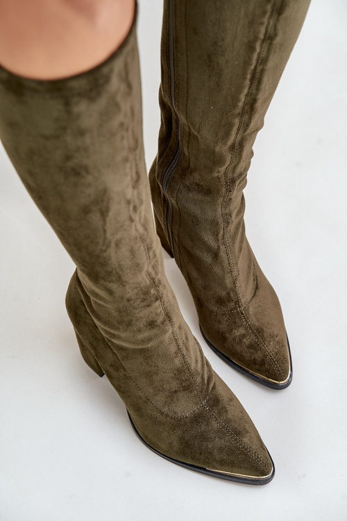 Еко-замшеві чоботи на каблуці Темно-зелений батира