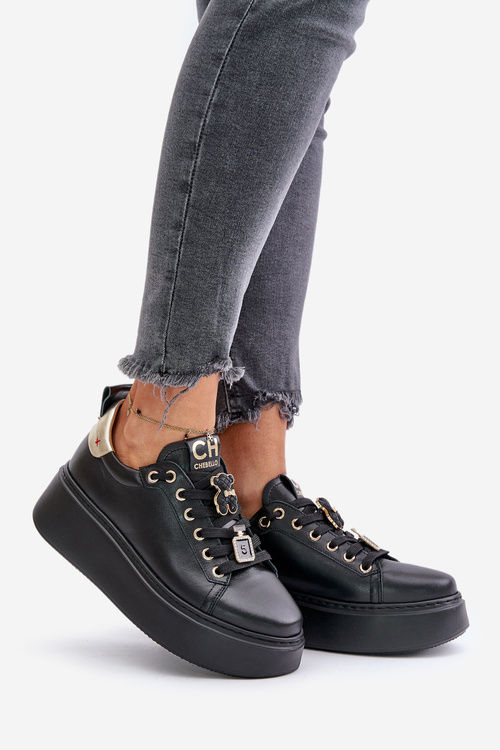 Жіночі шкіряні кросівки зі шпильками на платформі CheBello 4596 Чорні