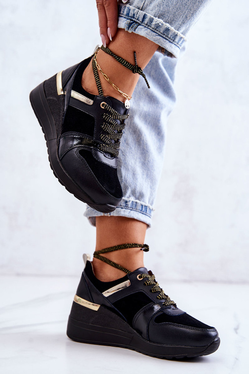 Шкіряні спортивні туфлі на танкетці Black Rayana