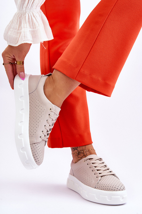 Шкіряне спортивне взуття на масивній платформі бежеві Montigo