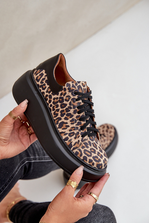 Шкіряні кросівки на платформі з леопардовим принтом Zazoo 3346 коричнево-чорні