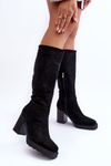 Жіночі замшеві чоботи на масивному каблуці Чорні Virdana