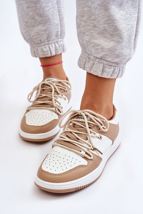 Жіночі класичні подвійні кросівки на шнурівці біло-бежеві Jella