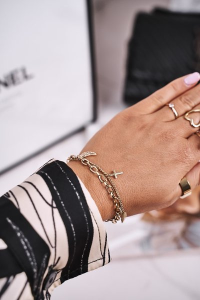 Жіночий браслет подвійний ланцюжок з підвісками Gold Charming
