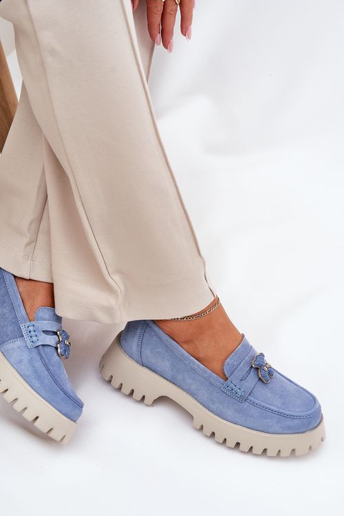 Замшеві мокасини для жінок з прикрасою ведмедик Vinceza 79533 Сині