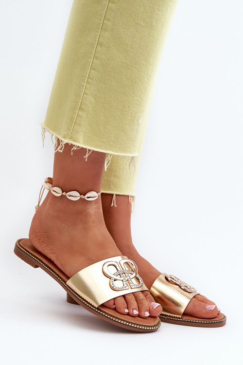 Жіночі босоніжки з декором з екошкіри на плоскому каблуці Golden Sadria