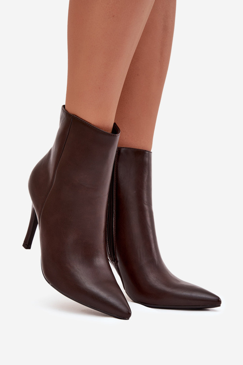 Обігріті жіночі ботильйони на підборах з еко-шкіри шоколад Nolisse