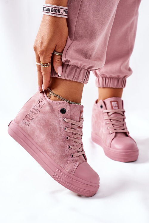 Шкіряні кросівки на танкетці Big Star II274092 Рожеві