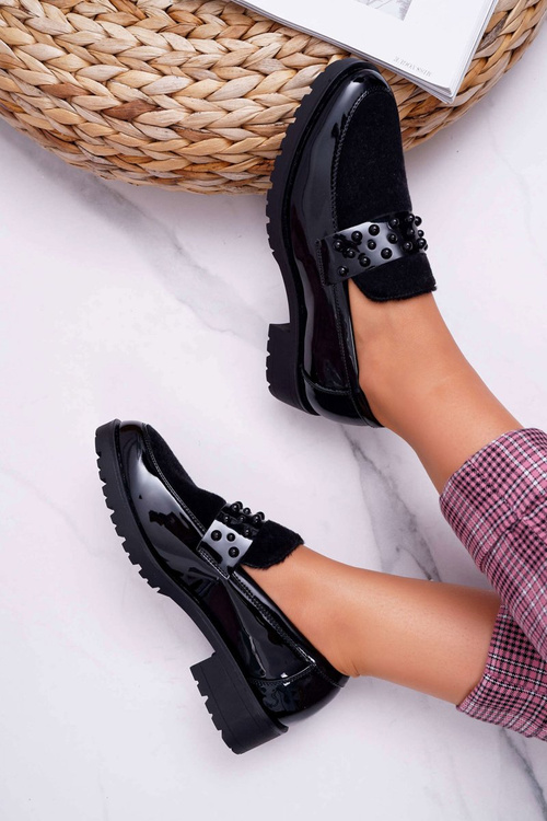 Жіночі польські лаковані сліпони чорні Delicious