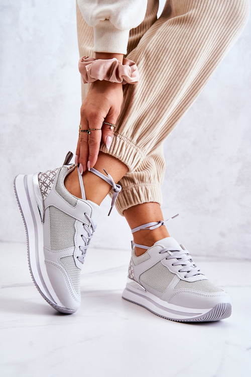 Жіночі класичні спортивні туфлі на танкетці сірі Advanced