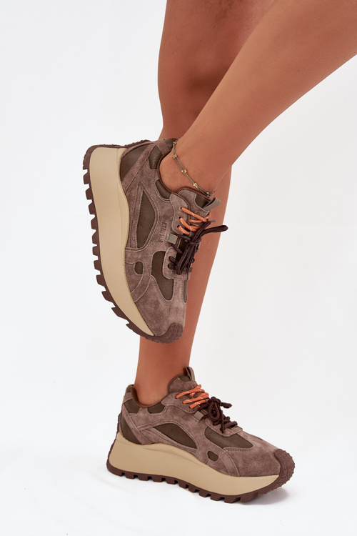 Шкіряні кросівки на платформі жіночі Big Star SS274627 HI-POLY SYSTEM бежеві