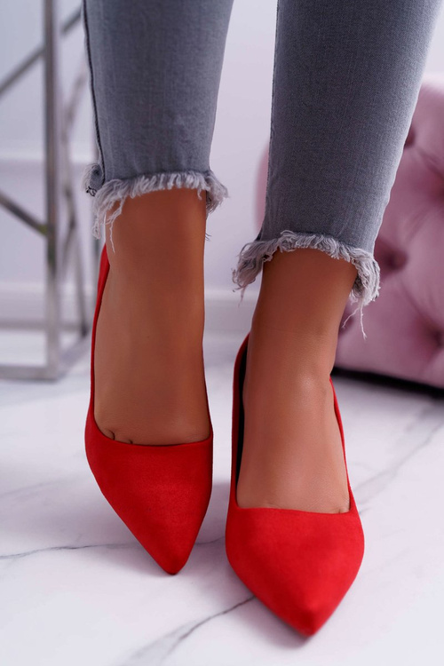 Жіночі босоніжки на шпильці замшеві червоні Neshka
