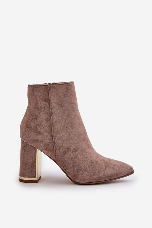 Жіночі чоботи на підборах і блискавці, утеплені еко-замшеві бежеві Mevair