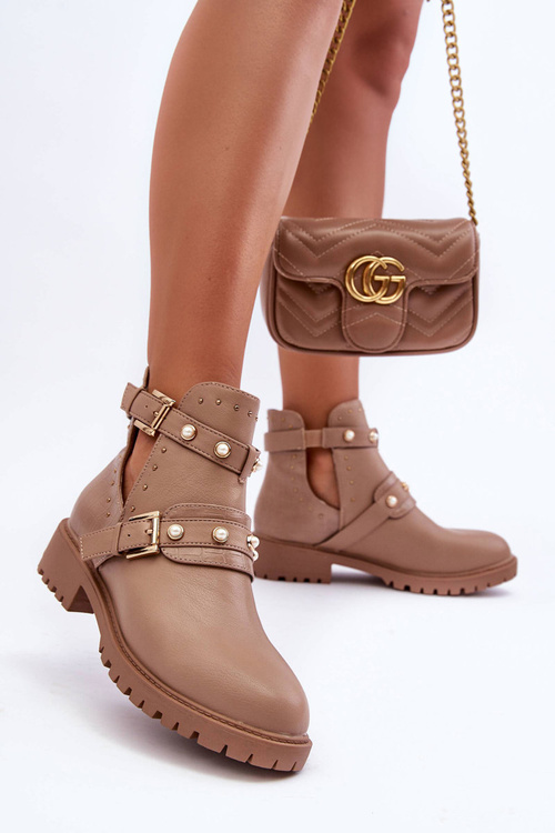 Жіночі черевики Trapper з перлами Бежеві Klarisa