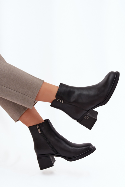Шкіряні Теплі Жіночі Ботильйони на Каблуці Vinceza 91159 Чорні