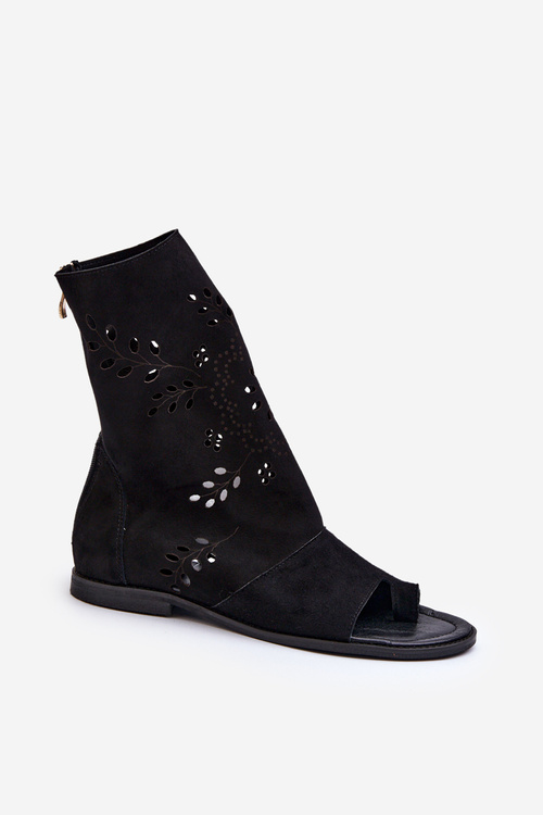 Чорні жіночі замшеві босоніжки на блискавці Zazoo 3437