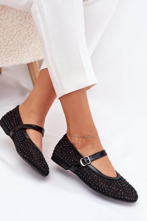 Прикрашені Жіночі Балерини З Ремінцем І Пряжкою Чорні Avirae
