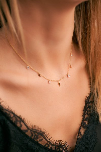 Жіноче золоте намисто, ланцюжок із цирконами, перетинає Кеті