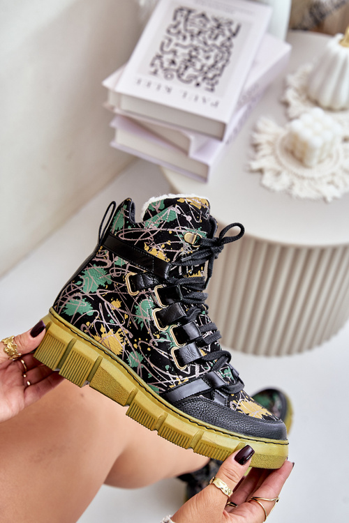 Шкіряні плоскі черевики на шнурівці Maciejka 06158-07 жовто-чорні