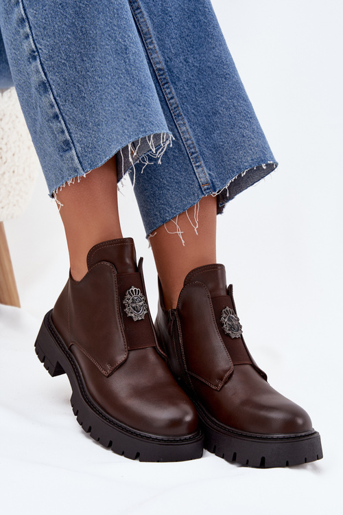 Утеплені Низькі Жіночі Чоботи З Декором На Блискавці Коричневі Lavira