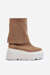 Замшеві жіночі чоботи Zazoo 3410 на масивній платформі бежеві