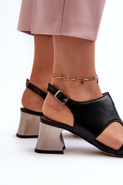 Жіночі шкіряні босоніжки на високих підборах Maciejka 06566-01 Чорні