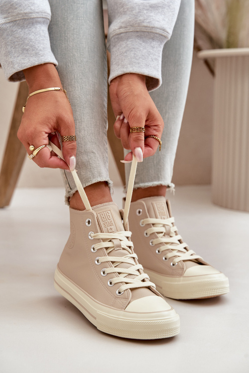 Жіночі утеплені кросівки з еко шкіри бежеві Big Star OO274934