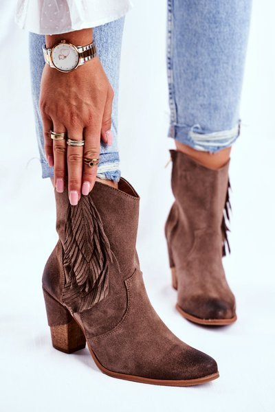 Жіночі чоботи на високому каблуці шкіряні Cappuccino Quintana