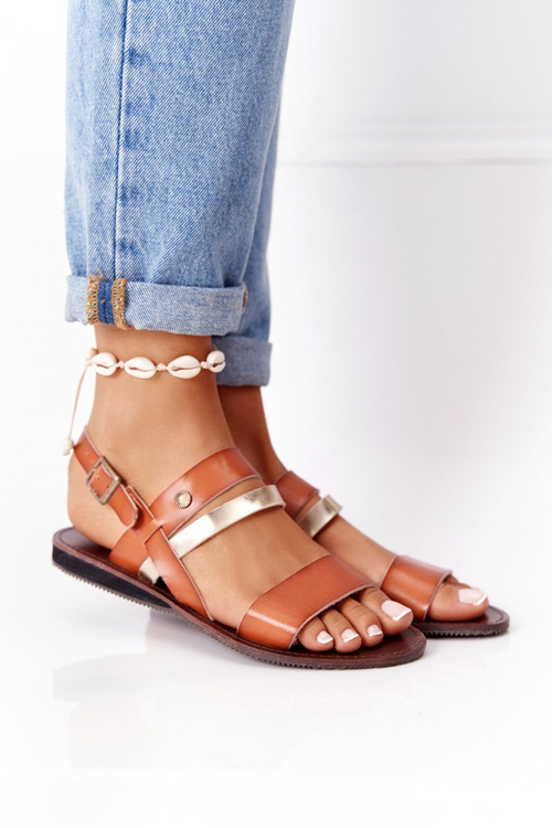 Жіночі босоніжки на плоскій підошві Camel-Gold Doris