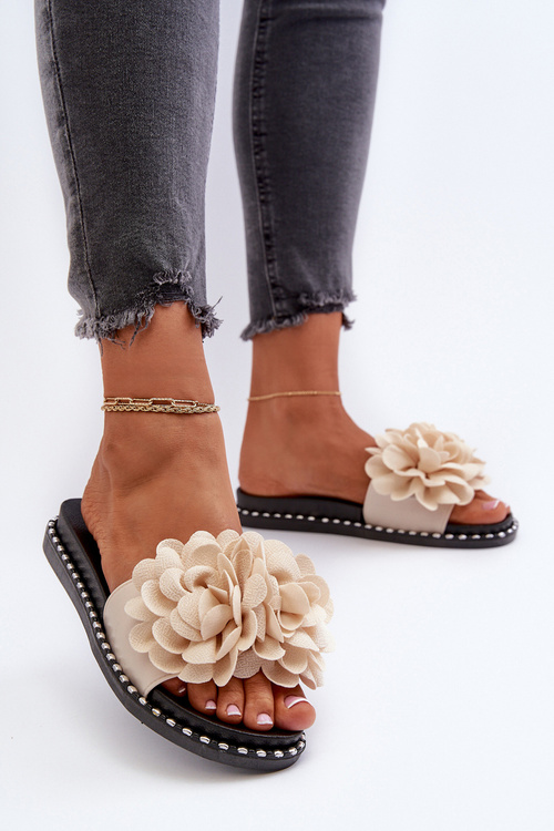 Жіночі бежеві тапочки Cellanen, прикрашені квітами