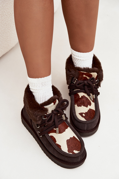 Жіночі снігові чоботи з натуральної замші з нашивками D.Franklin DFSH375008 Шоколадні