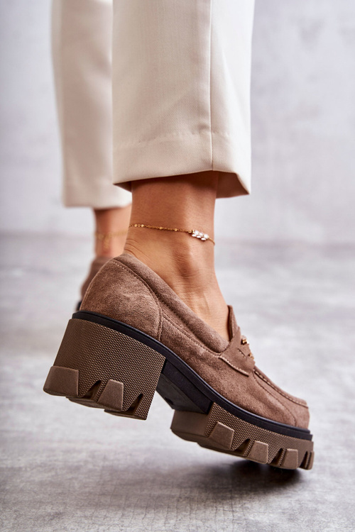 Замшеві туфлі на високих підборах із золотистим декором Коричневий Лурд