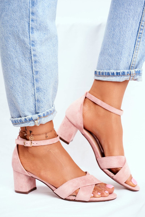 Замшеві босоніжки на високому каблуці Рожеві Nela