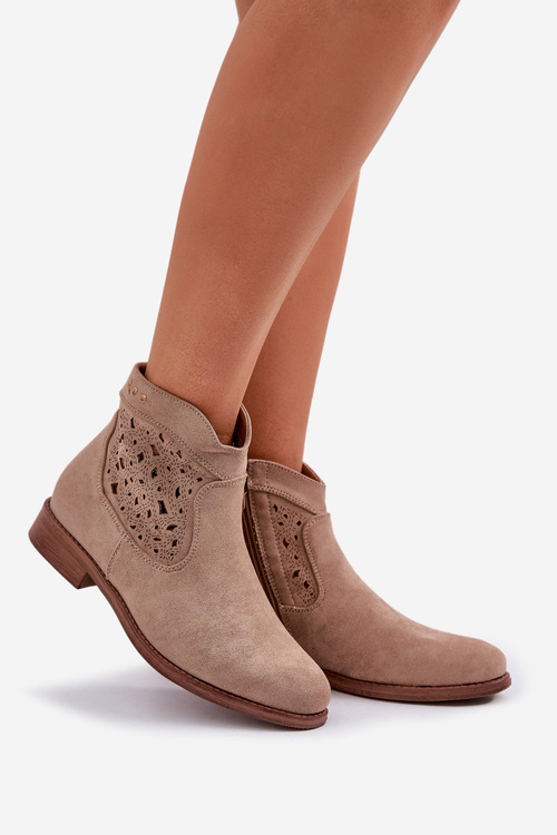 Жіночі Ажурні Черевики На Плоскому Каблуці S.Barski HY51-113 Бежеві