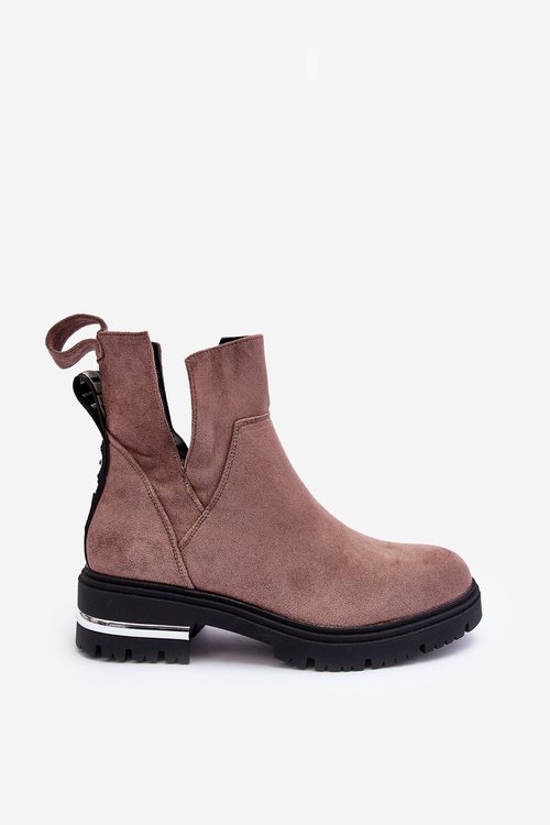 Замшеві ботильйони на плоскій каблуці та вирізах темно-бежевого кольору Lamedella