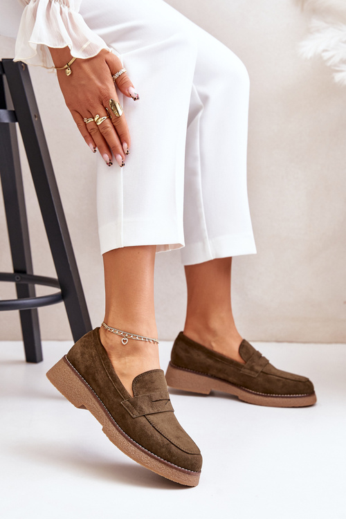 Класичні жіночі мокасини з еко замші темно-зелені Belania