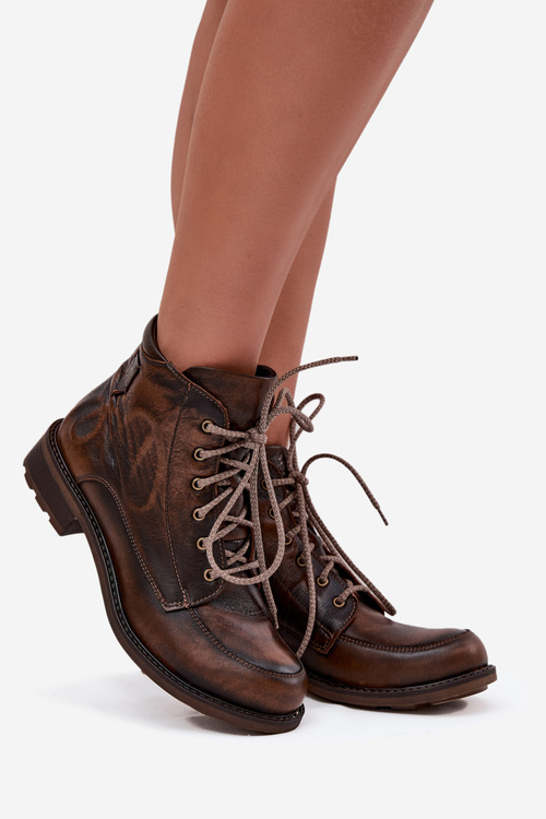 Жіночі чоботи з натуральної шкіри на плоскій підошві Maciejka 07063-02 Коричневі