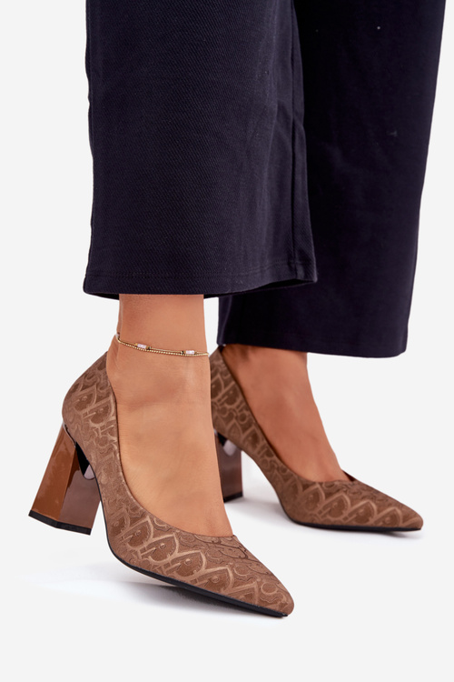 Туфлі На Каблуці Для Жінок З Декоративним Тисненням Vinceza 62254 Коричневі