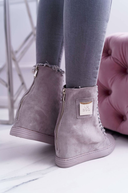 Жіночі кросівки Lu Boo з ланцюжками замшеві сірі Monica