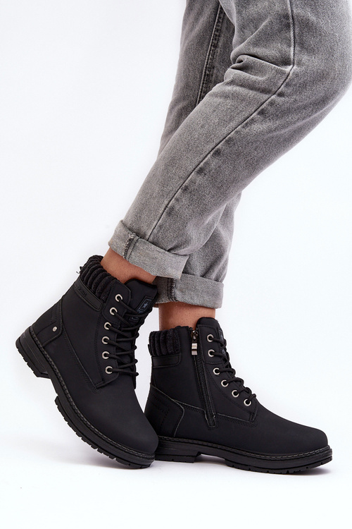 Жіночі шкіряні чоботи Trapper на підкладці чорні каталі