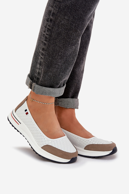 Шкіряні Балетні Черевики На Танкетці Білі Nelviera