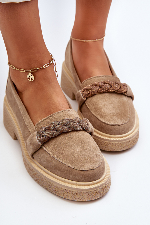 Жіночі замшеві мокасини з декором бежеві Zazoo 3429/W