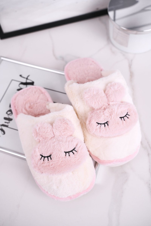 Жіночі пухнасті тапочки біло-рожевий Кролик