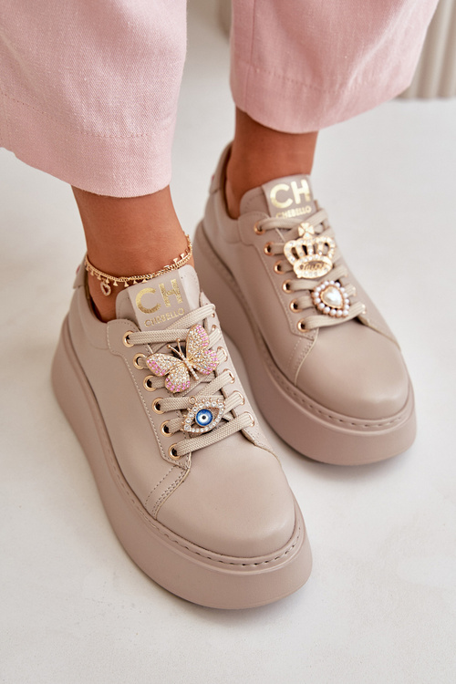 Жіночі шкіряні кросівки з декором CheBello 4292 Бежеві
