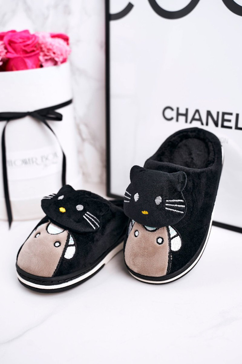 Дитячі утеплені домашні тапочки Black Kitty