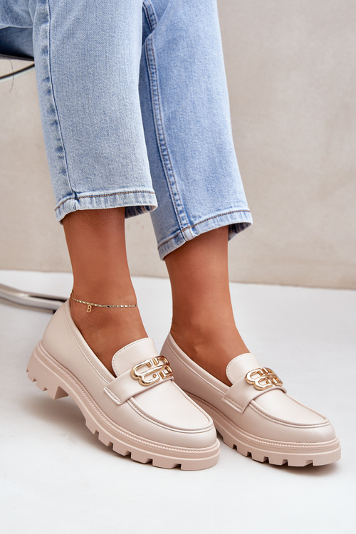 Жіночі Мокасини З Золотим Деталем Бежеві Тріонна