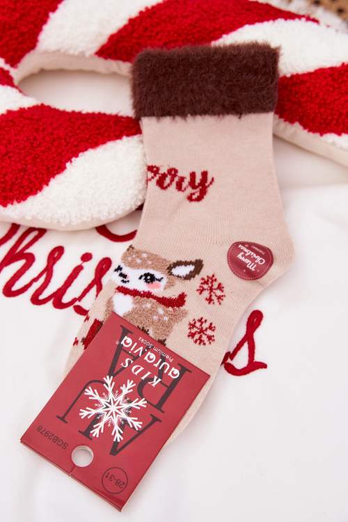 Різдвяні дитячі шкарпетки З хутром І оленем Вовна альпака Бежеві