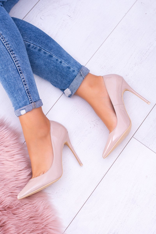 Лаковані бежеві туфлі на шпильці Lu Boo з гострим носом