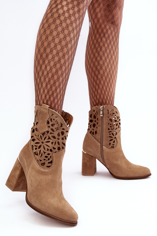 Замшеві ажурні чоботи Lewski Shoes 3264 Темно-бежевий