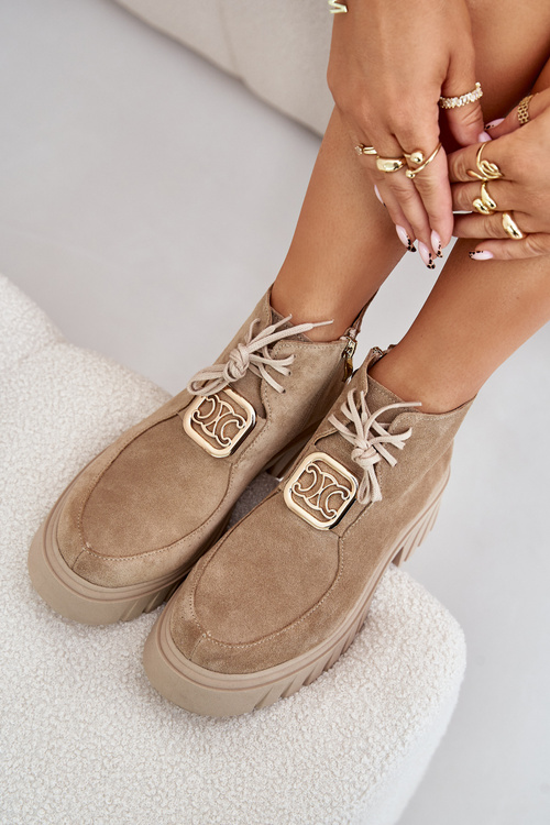 Замшеві ботильйони із золотистим декором Бежеві Zazoo 2952